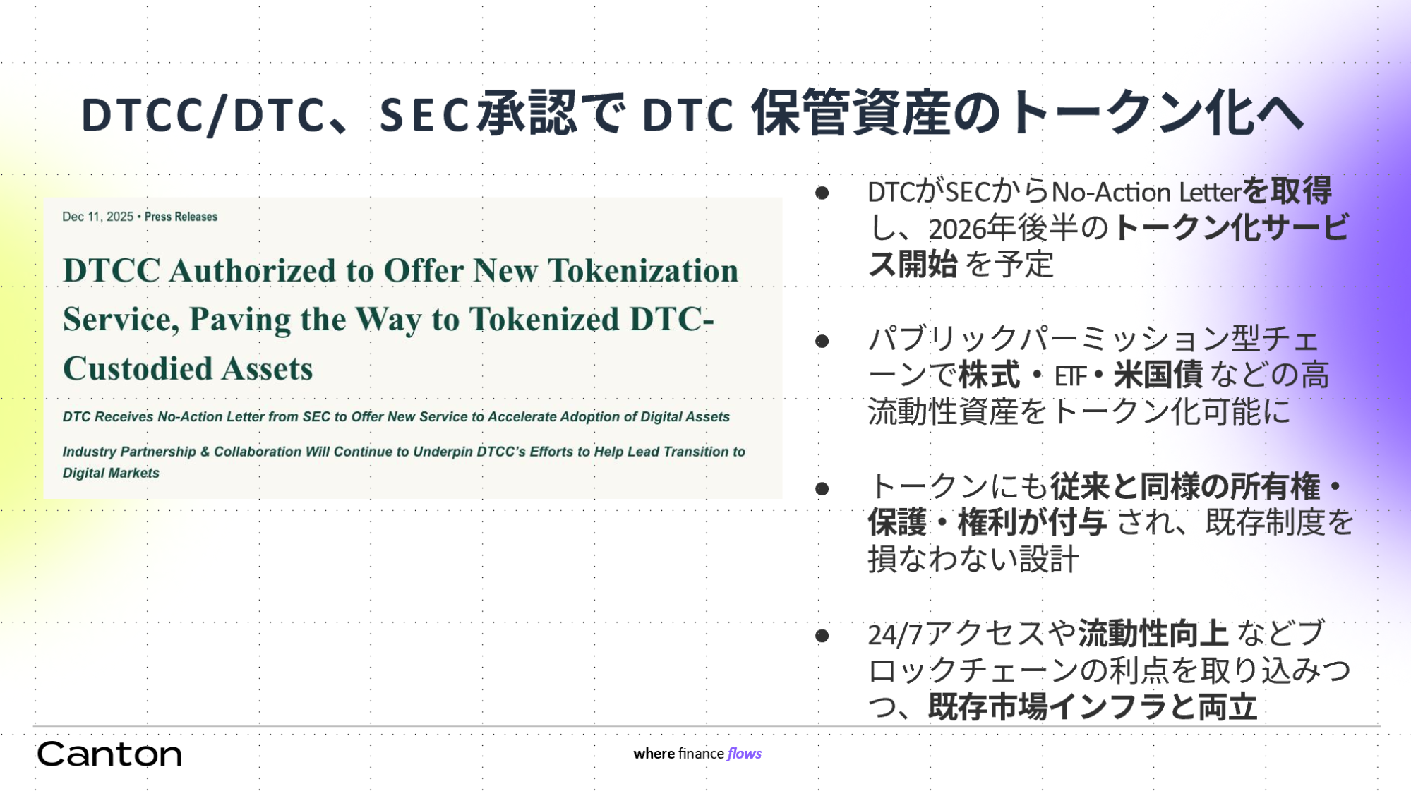DTCC/DTCによる保管資産トークン化の進展と規制当局の承認